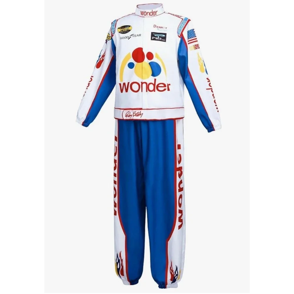 Adult‎ Ricky Bobby Racing Costume Jumpsuit Cap Hat Full Suit Set Outfit Men M